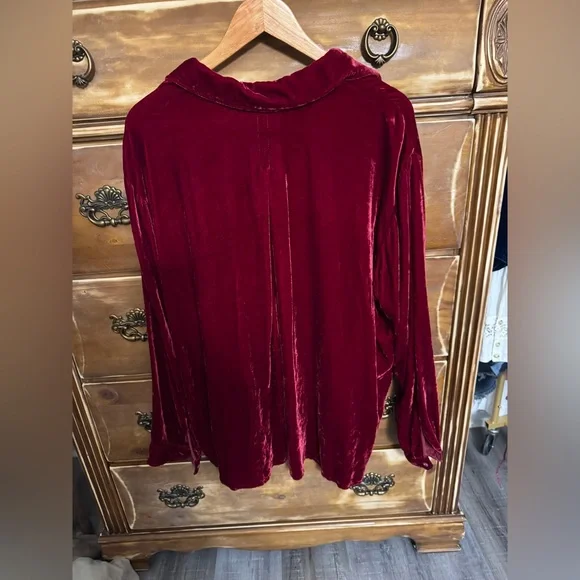 Johnny Was Burgundy Velvet Embroidered Blouse 2XL Boho Luxe - Picture 4 of 4